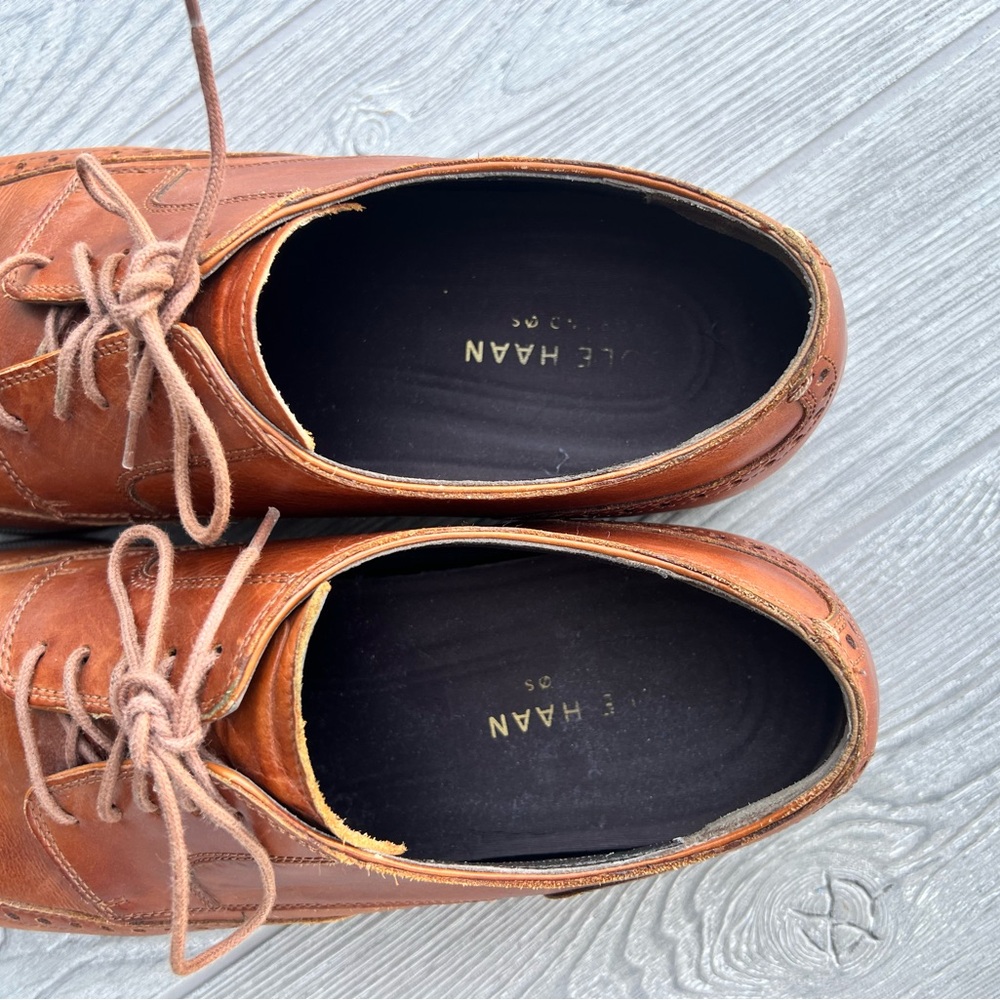 Cole Haan Grand OS Wingtip Derby Cognac Leather Dress Shoes Mens Size 13 C23775 - Picture 4 of 7